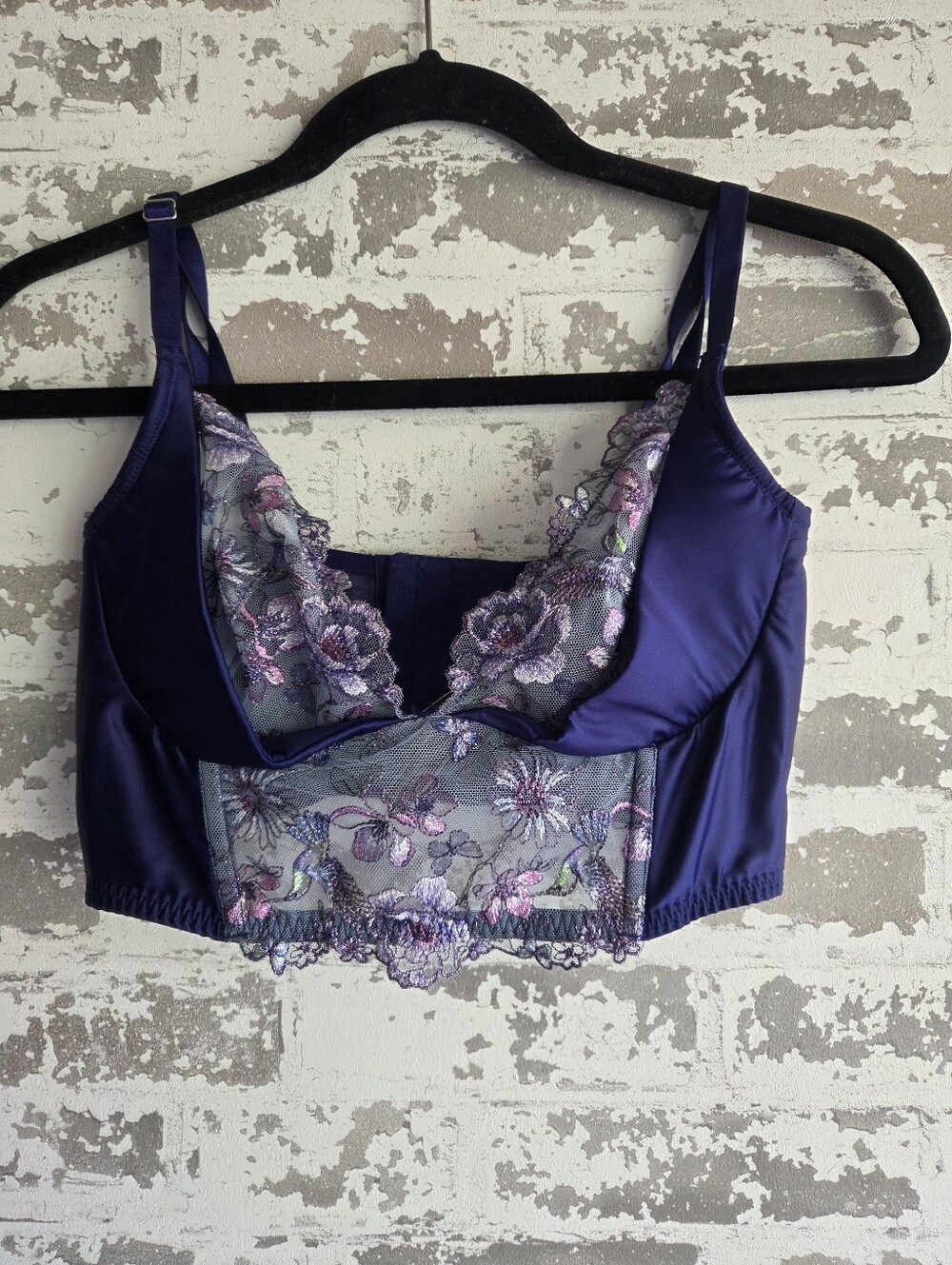 Victoria's Secret Blue Floral Embroidered Longline Bra Bustier - 32DD